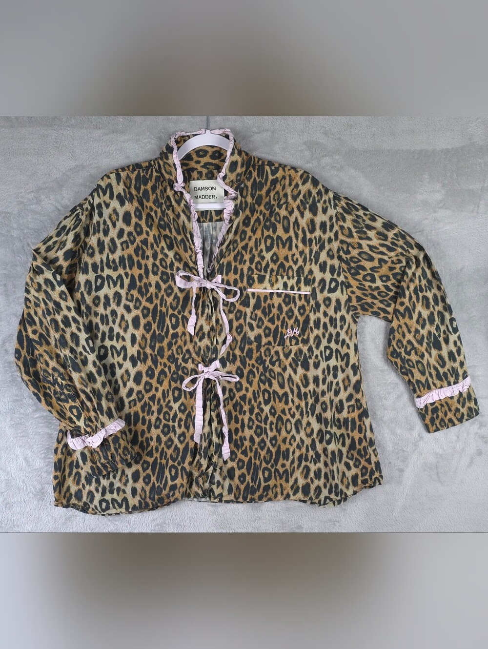 Damson Madder Leopard Print Ruffle Tie Front Blouse Pajama Top Pink US 14 XL